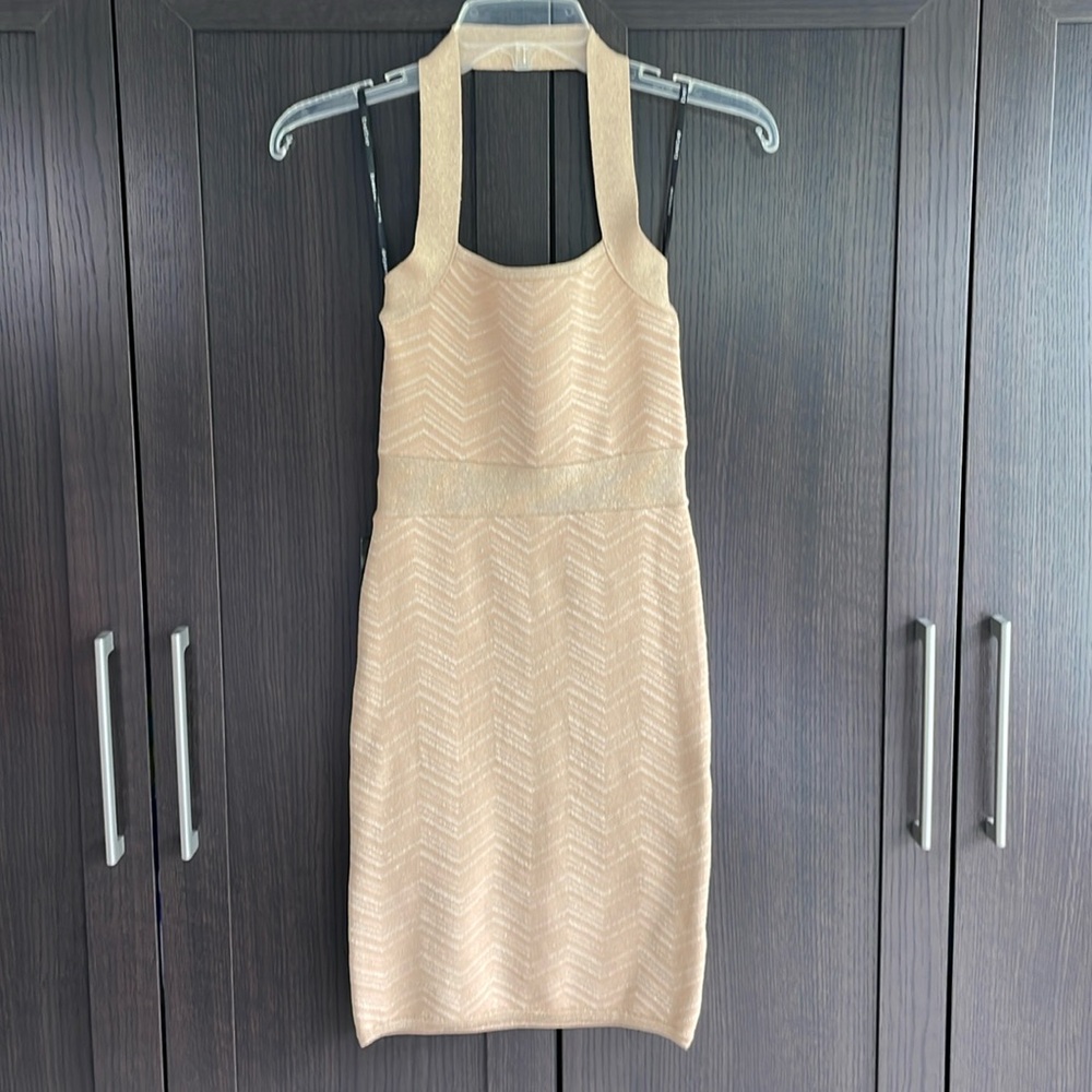 NWT Bebe Gold halter dress  Size S